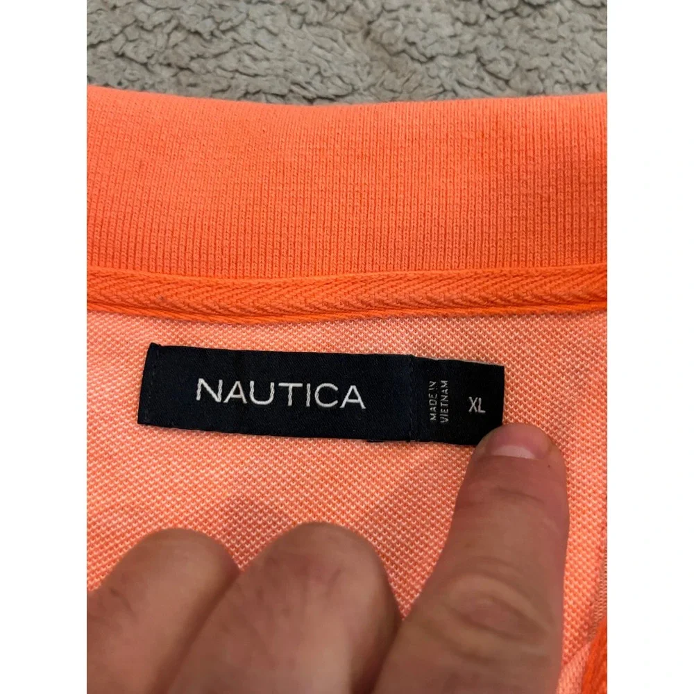 Nautica Mens XL Coral Embroidered Logo Cotton Pique Short Sleeve Polo Shirt